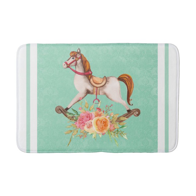 Vintage Rocking Horse with Floral Bouquet Bath Mat (Front)