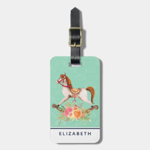 Vintage Rocking Horse with Floral Bouquet Luggage Tag
