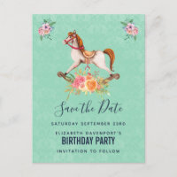 Vintage Rocking Horse with Florals Save the Date