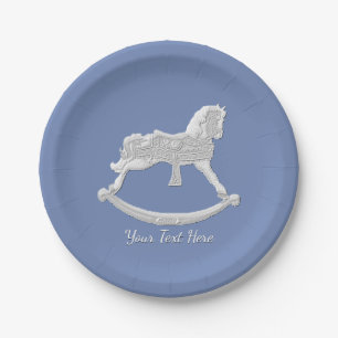 Vintage Rocking Horse Your Background Colour Paper Plate
