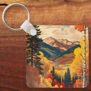 Vintage Rocky Mountains Autumn Custom Text Key Ring