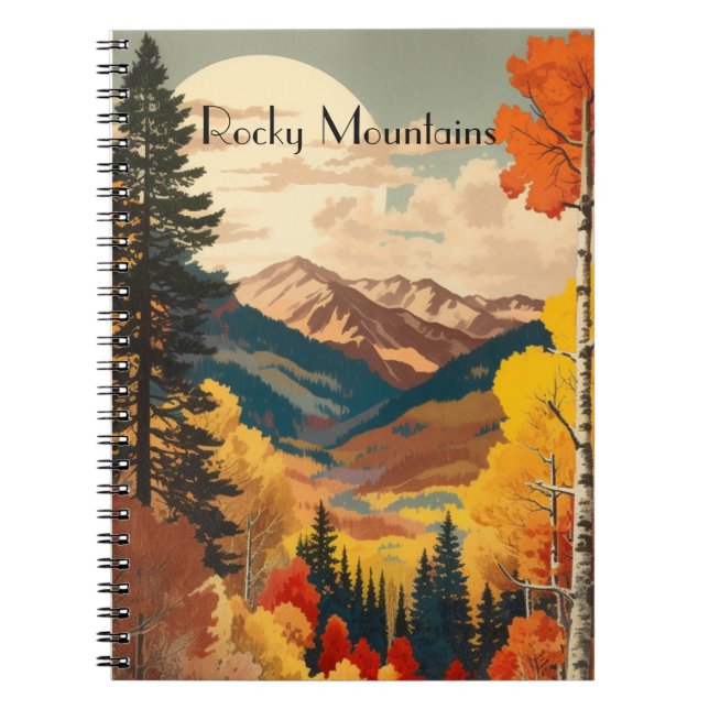 Vintage Rocky Mountains Autumn Custom Text Notebook (Front)