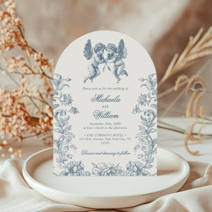 Vintage Rococo Cherubs & Flowers Blue Wedding Invitation