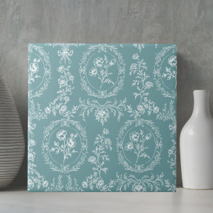 Vintage Rococo Flowers Floral Pattern Ceramic Tile