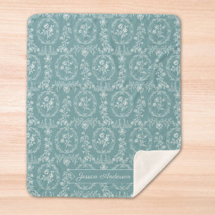 Vintage Rococo Flowers Floral Pattern Personalised Sherpa Blanket