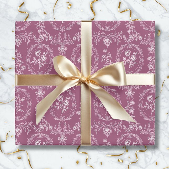 Vintage Rococo Flowers Floral Pattern Wrapping Paper (In situ)
