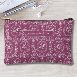 Vintage Rococo Flowers Floral Personalised Name Accessory Pouch