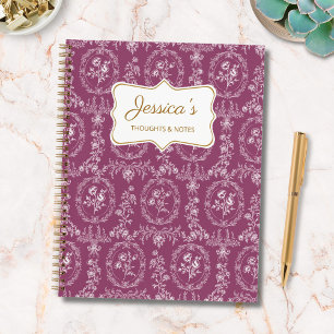 Vintage Rococo Flowers Floral Personalised Name Notebook