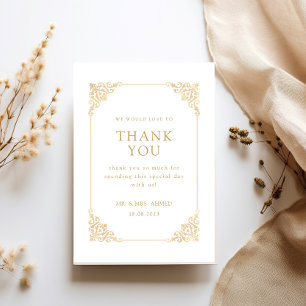 Vintage Rococo Frame Gold Formal Script Wedding Thank You Card