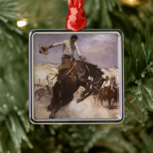 Vintage Rodeo Cowboy, Breezy Riding by WHD Koerner Metal Ornament