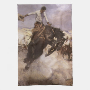 Vintage Rodeo Cowboy, Breezy Riding by WHD Koerner Tea Towel