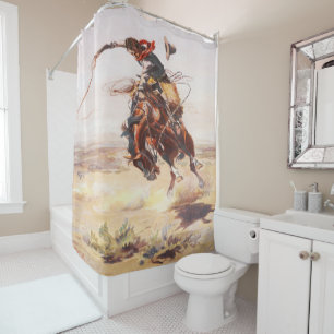 Vintage Rodeo Cowboy Bronc Rider Shower Curtain