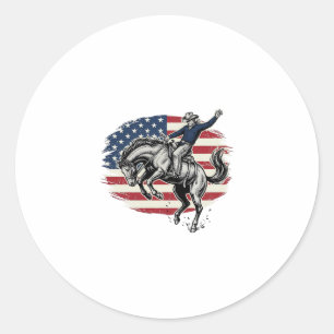 Vintage Rodeo Cowboy Patriotic Horse Rider Vector_ Classic Round Sticker
