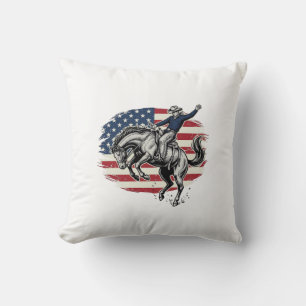 Vintage Rodeo Cowboy Patriotic Horse Rider Vector_ Cushion