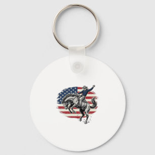 Vintage Rodeo Cowboy Patriotic Horse Rider Vector_ Key Ring