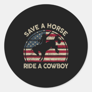Vintage Rodeo Cowboy Western Country Horse Usa Pat Classic Round Sticker