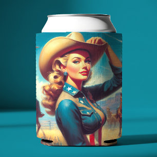 Vintage Rodeo Pin-up Can Cooler