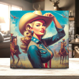 Vintage Rodeo Pin-up Ceramic Tile
