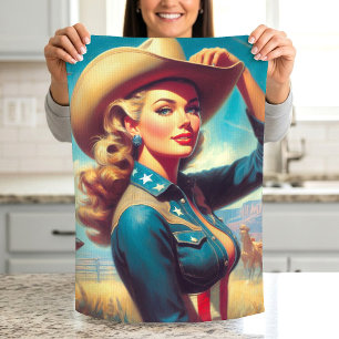 Vintage Rodeo Pin-up Tea Towel