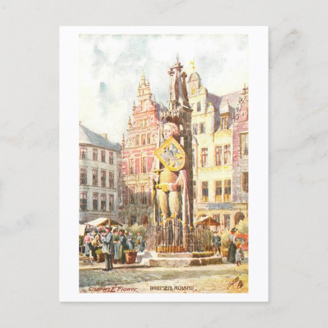 Vintage Roland Statue, Bremen, Germany Postcard (Front)
