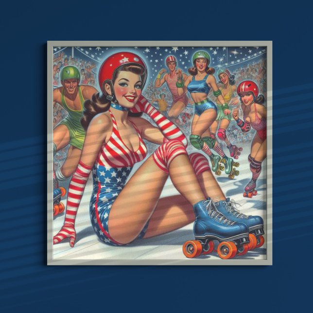 Vintage Roller Girl Illustration Poster (Creator Uploaded)