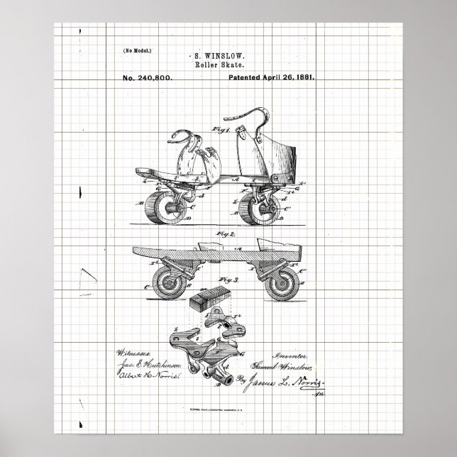 Vintage Roller Skate Patent Poster (Front)
