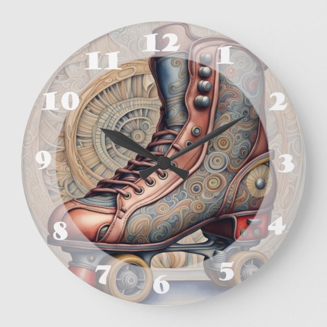 Vintage Roller Skates  Large Clock (Front)
