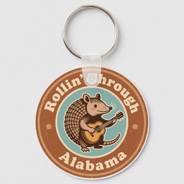 Vintage Rollin Through Alabama Armadillo Funny Key Ring (Front)