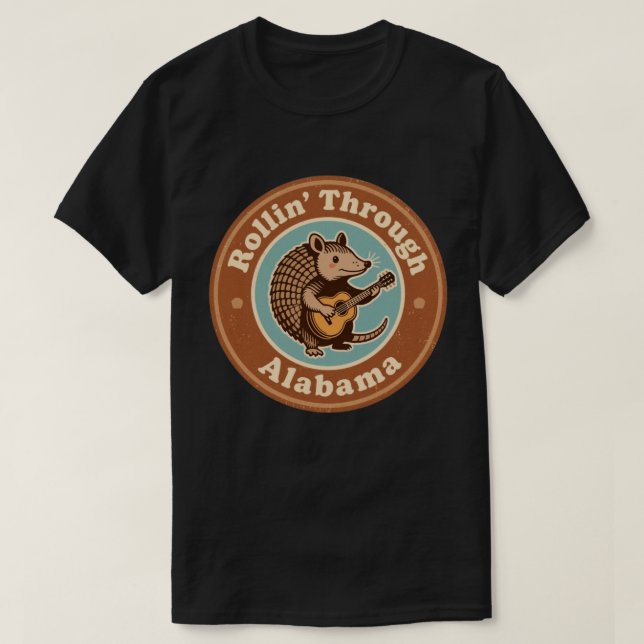 Vintage Rollin Through Alabama Armadillo Funny T-Shirt (Design Front)