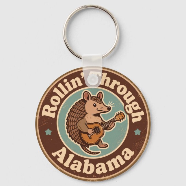 Vintage Rollin Through Alabama Armadillo Music  Key Ring (Front)