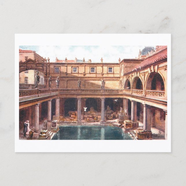 Vintage Roman Baths, Bath, England Postcard (Front)