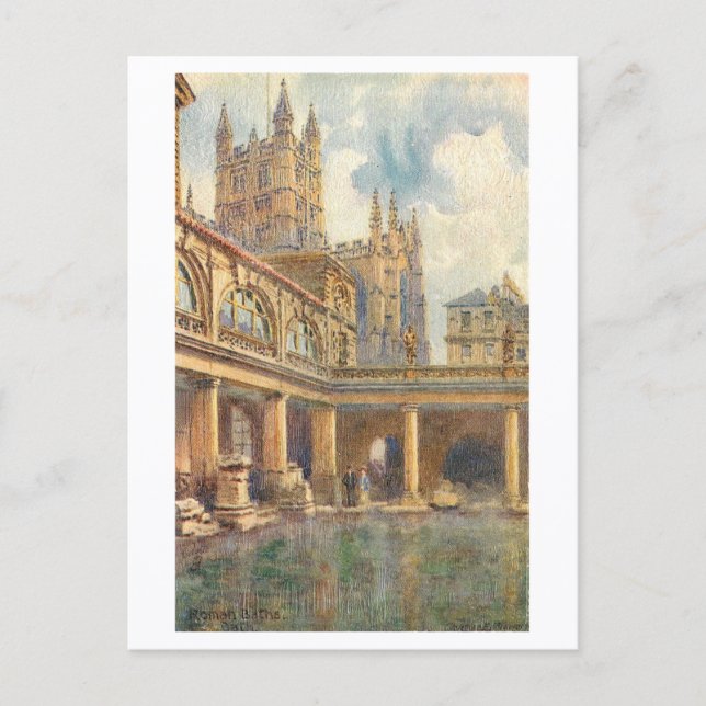 Vintage Roman Baths, Bath, England Postcard (Front)