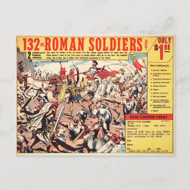 Vintage Roman Soldiers Ad Postcard (Front)