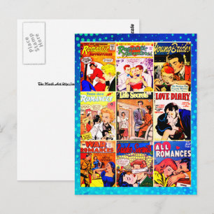 Vintage Romance Comic Book Cover Collage Postcard