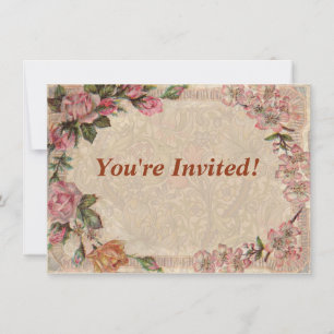  Vintage Romance Couple: Antique Roses Girly Love Invitation