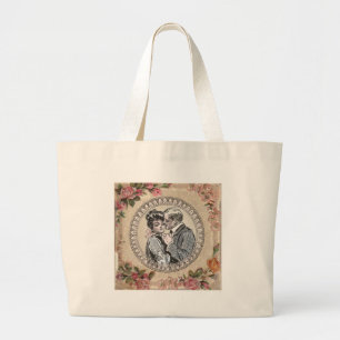 Vintage Romance Couple: Antique Roses Girly Love Large Tote Bag