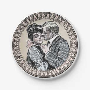 Vintage Romance Couple: Antique Roses Girly Love Paper Plate