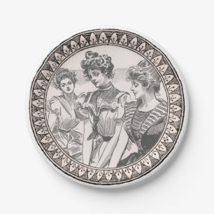 Vintage Romance Couple: Antique Roses Girly Love Paper Plate