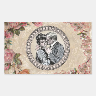  Vintage Romance Couple: Antique Roses Girly Love Rectangular Sticker