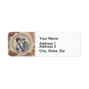  Vintage Romance Couple: Antique Roses Girly Love Return Address Label