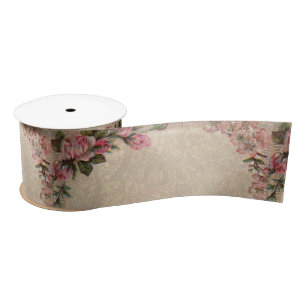 Vintage Romance Couple: Antique Roses Girly Love Satin Ribbon