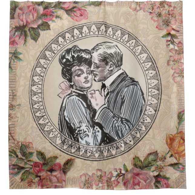  Vintage Romance Couple: Antique Roses Girly Love Shower Curtain (Front)
