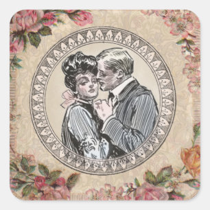  Vintage Romance Couple: Antique Roses Girly Love Square Sticker