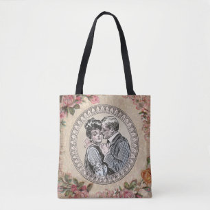 Vintage Romance Couple: Antique Roses Girly Love Tote Bag
