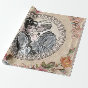  Vintage Romance Couple: Antique Roses Girly Love Wrapping Paper