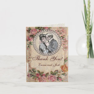 Vintage Romance Couple Antique Roses Wedding Thank You Card