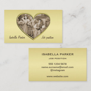 Vintage Romance couple, man and woman, gold Business Card