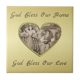 Vintage Romance couple, man and woman, gold Ceramic Tile