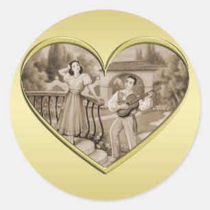 Vintage Romance couple, man and woman, gold Classic Round Sticker