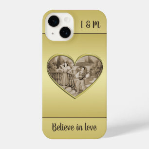 Vintage Romance couple, man and woman, gold iPhone 14 Case